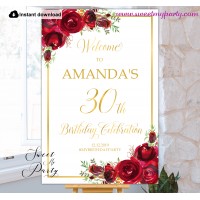 Red Roses 30th Birthday Party Welcome sign template,(16)